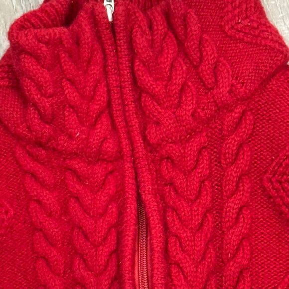 The Irish Store Fisherman Sweater Boys Small Red Zip Cardigan 100% Merino Wool - Picture 4 of 7